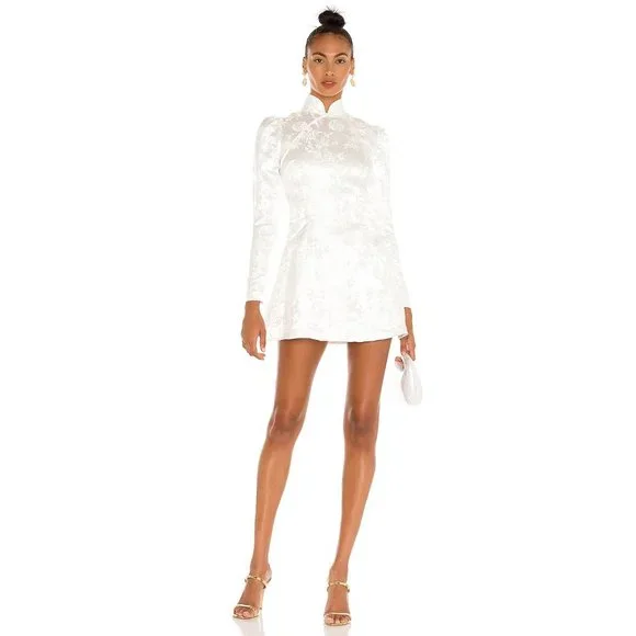 SAU LEE Joyce Dress Champagne Floral Mandarin Asian Qipao Chinese Cheongsam US 4 - Picture 6 of 13